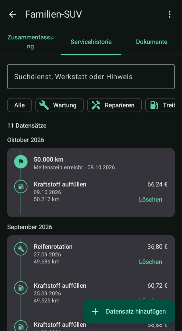Die Geschichte Ihres Fahrzeugs,
Kilometer für Kilometer