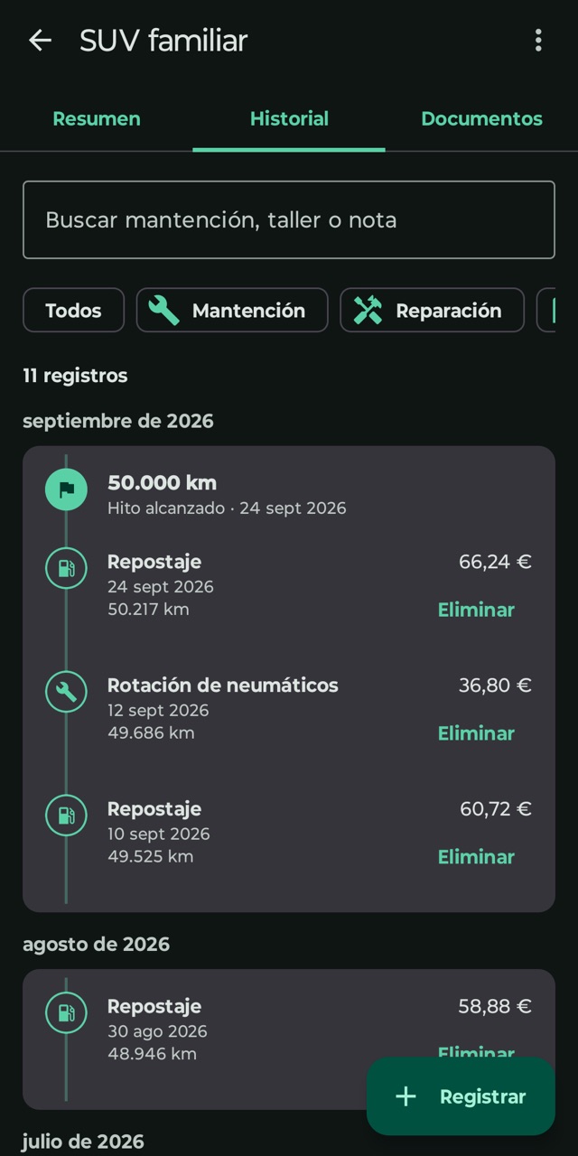 La historia de tu vehículo,
kilómetro a kilómetro