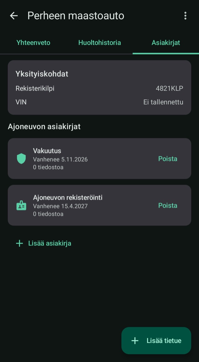 Vakuutukset ja asiakirjat,
ei yllättäviä vanhenemispäiviä