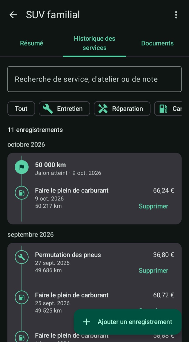 L’histoire de votre véhicule,
kilomètre après kilomètre