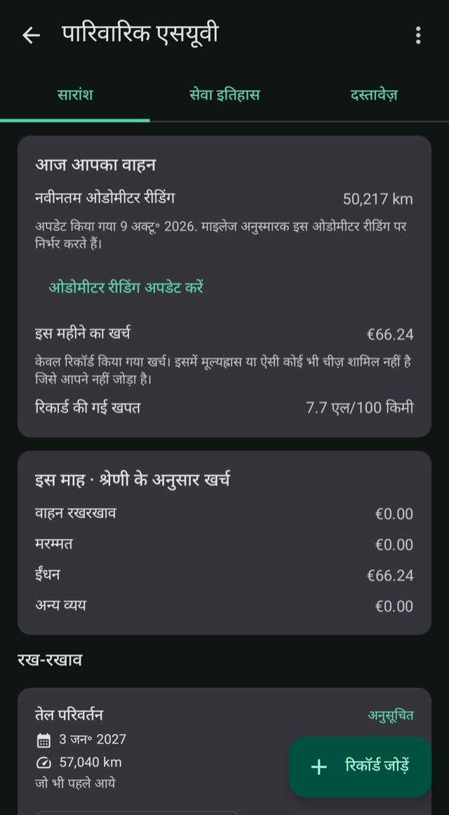 खर्च, दूरी और ईंधन
एक ही जगह