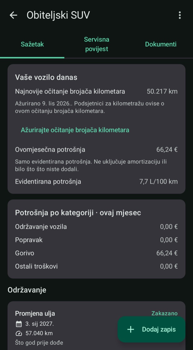 Troškovi, kilometraža i gorivo
na jednom mjestu