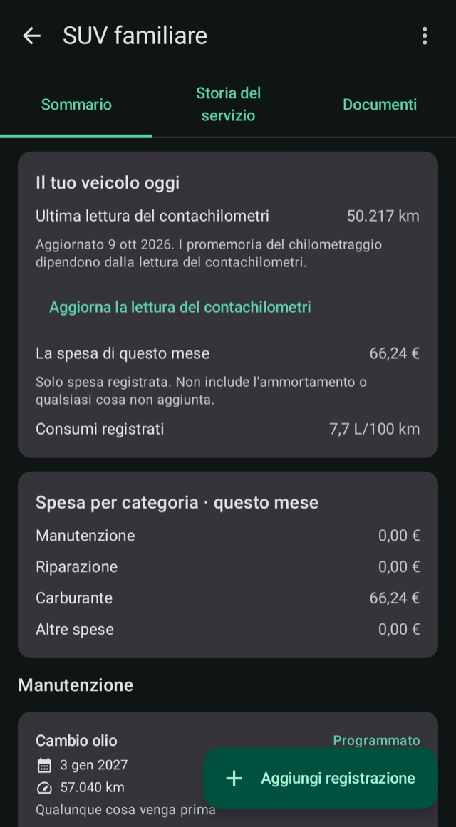 Costi, chilometraggio e carburante
in un unico posto