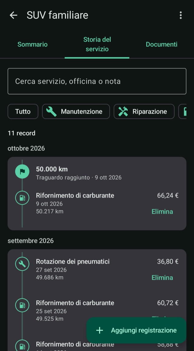 La storia del tuo veicolo,
chilometro per chilometro