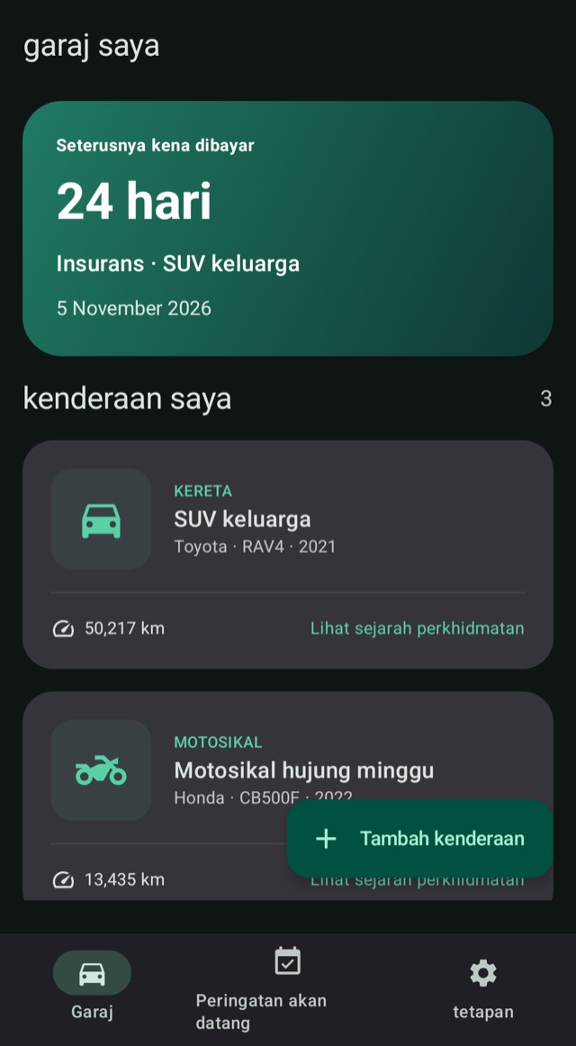 Ketahui perkara seterusnya
untuk setiap kenderaan