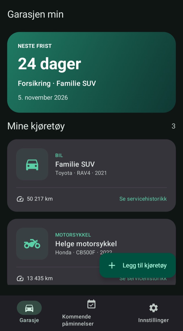 Vet hva som er neste
for hvert kjøretøy