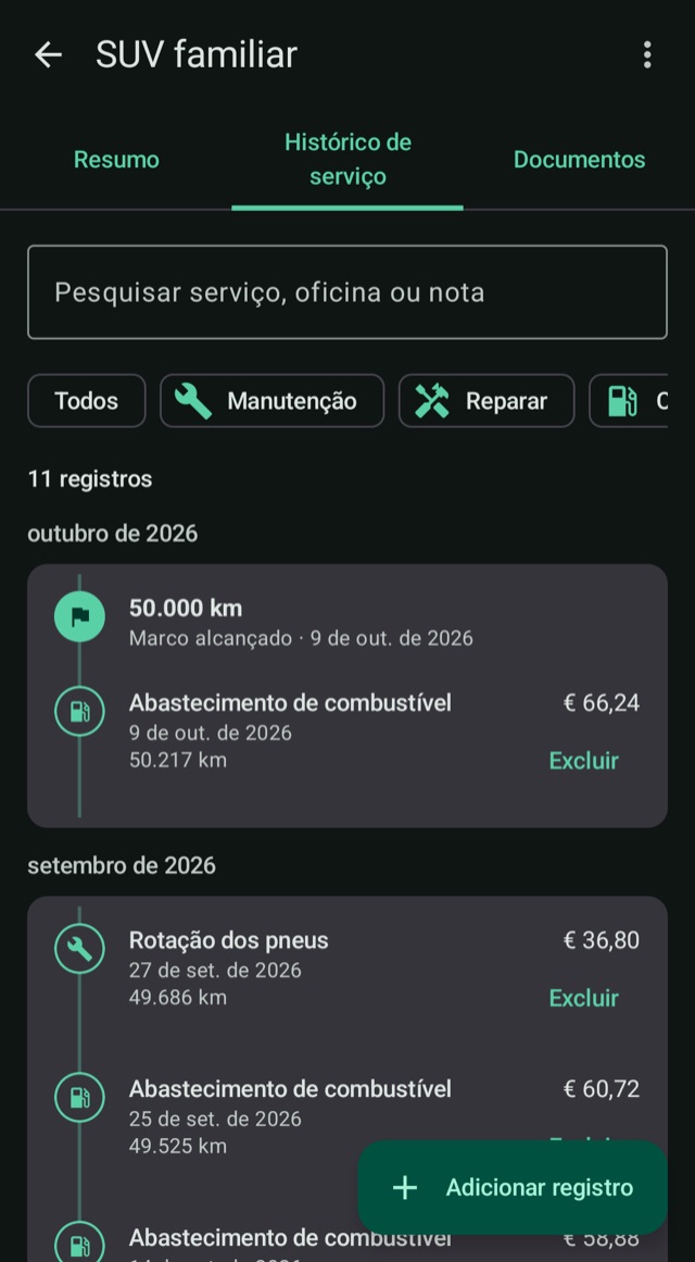 A história do seu veículo,
quilômetro por quilômetro
