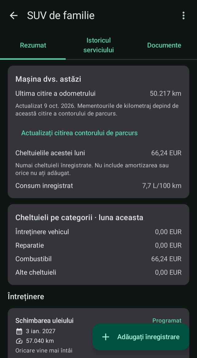 Costuri, kilometraj și combustibil
într-un singur loc