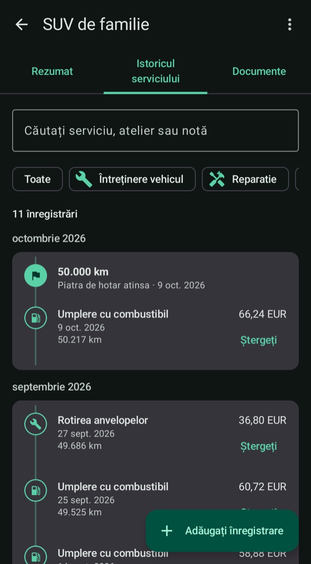 Povestea vehiculului dvs., 
kilometru pe kilometru