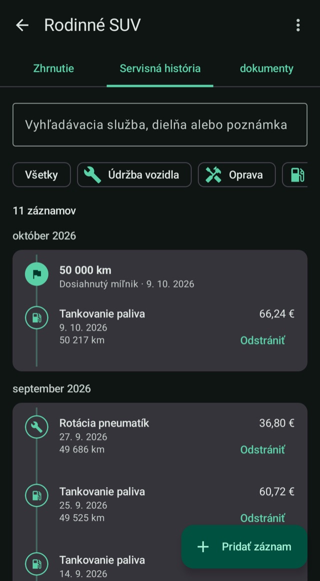 Príbeh vášho vozidla, 
kilometer po kilometri