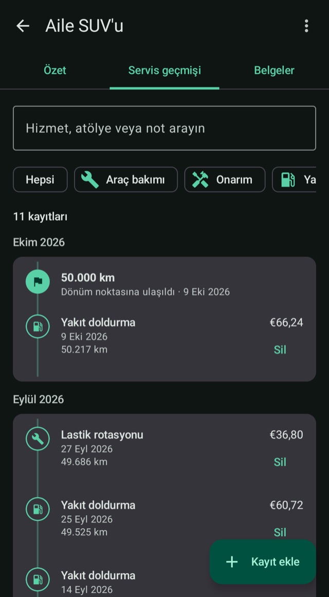 Aracınızın hikâyesi
kilometre kilometre