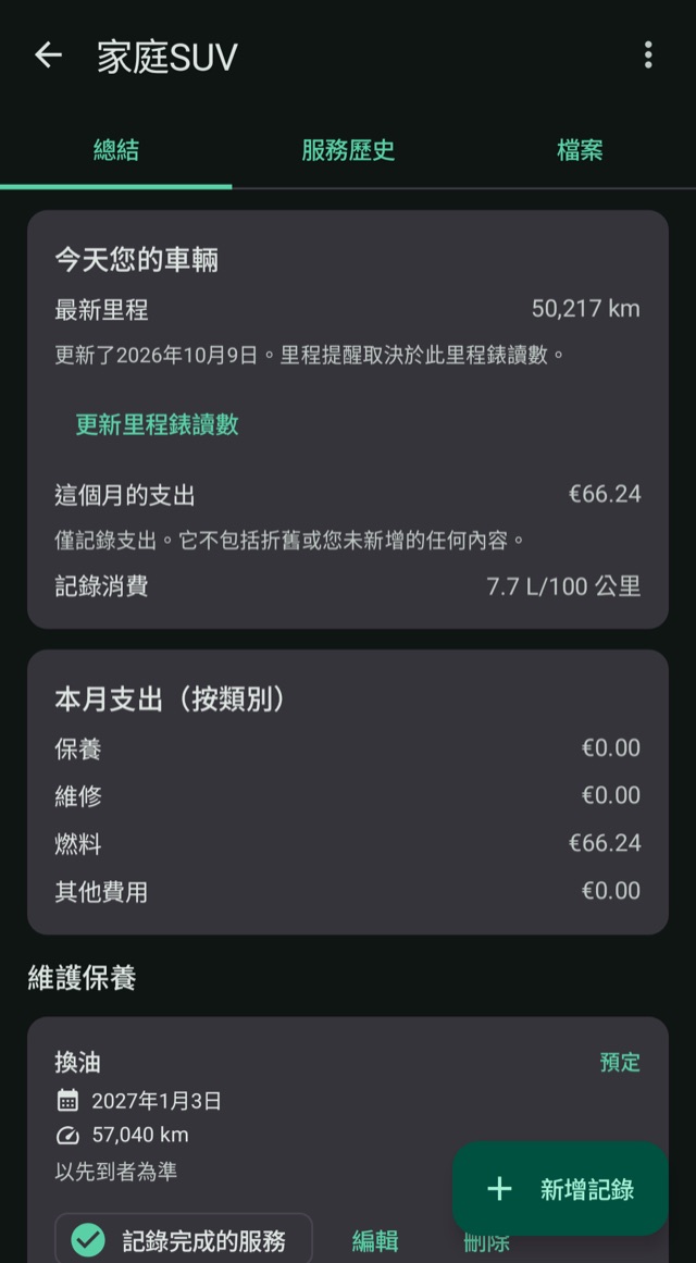 費用、里程與油耗
一次掌握